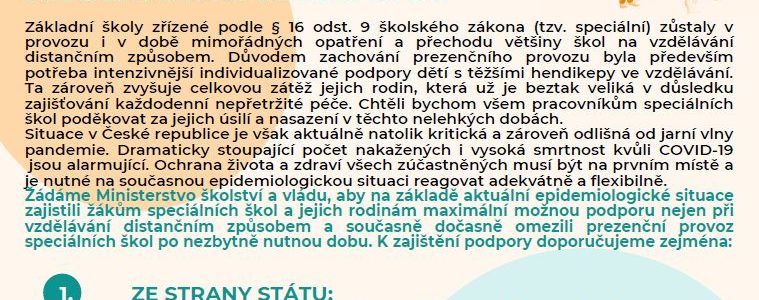 Doporučení k zajištění podpory při přechodu speciálních škol na distanční vzdělávání