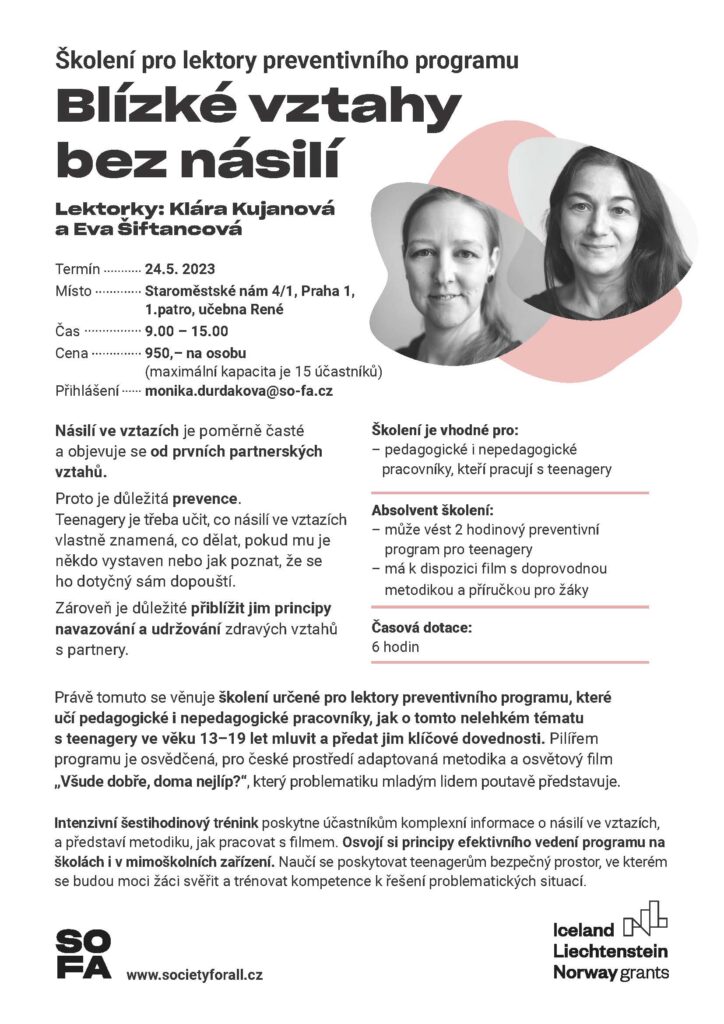 Školení pro lektory preventivního programu Blízké vztahy bez násilí – Praha